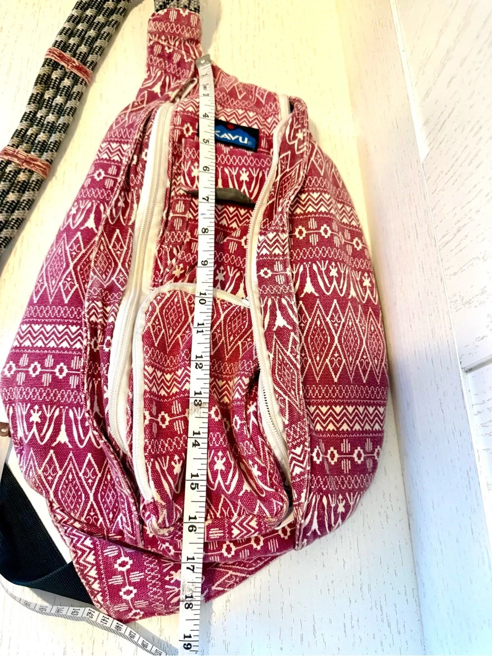 Kavu red Aztec print Crossbody Sling Bag with Black Strap